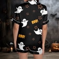 thumbnail image 5 of CAIXIA Halloween Womens Halloween Pajamas Set 2 Piece Short Sleeve Silky Pj Short Set Cartoon Ghost Pumpkin Soft Lounge Set Relaxed Fit Notch Collar Sleepwear with Pockets, 5 of 9
