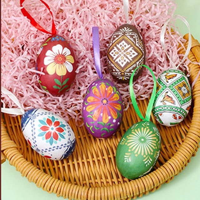 Easter Egg Hanging Colorful And Varying Sized Foam Easter Egg Decorative Eggs DIY Craft Styles Featuring Rabbit And Patterns Suita