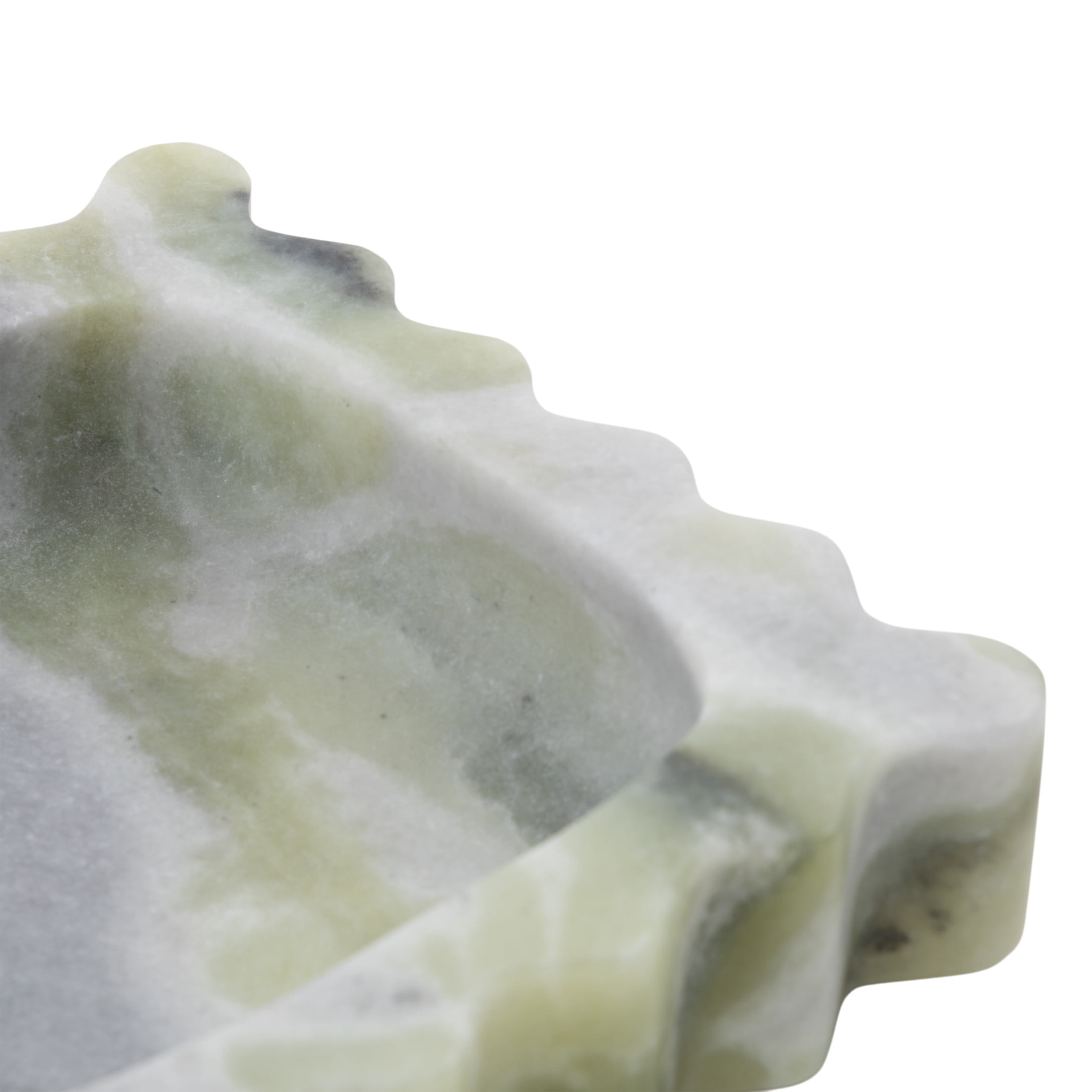 DecMode 6" x 6" Green Marble  Tray with Gray Swirl Pattern and Wavy Edges, 1-Piece