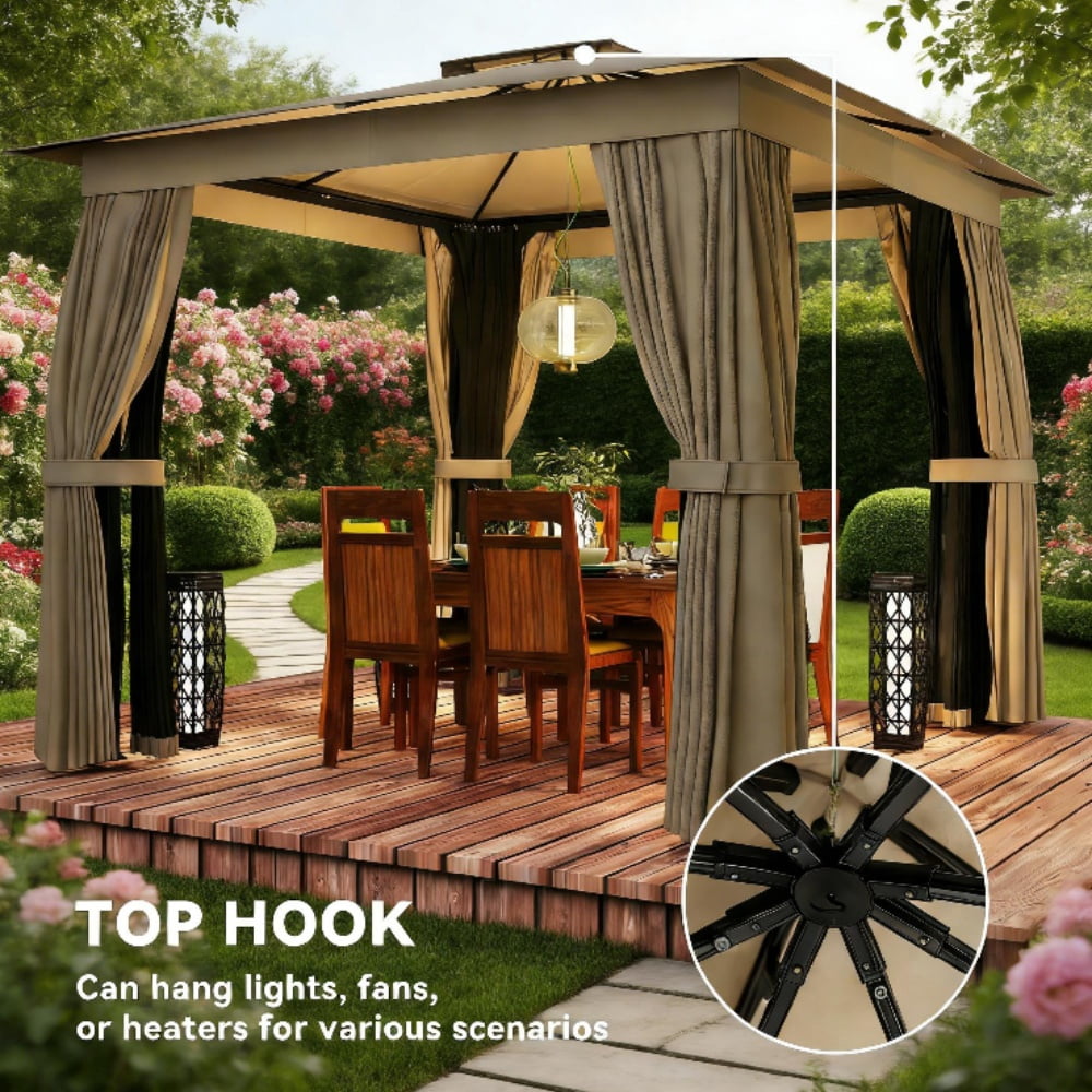 Khaki Finish Wood Gazebo - Natural Wood Outdoor Pavilion with Neutral Tone for Patio, Lawn & Outdoor Entertaining