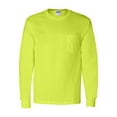 thumbnail image 2 of Gildan - Ultra Cotton Long Sleeve Pocket T-Shirt - 2410 - Safety Green - Size: S, 2 of 3