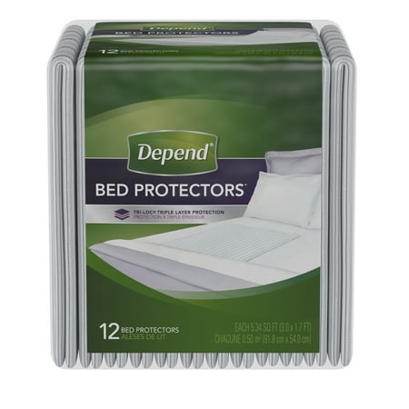 (3 pack) Depend Incontinence Bed Protectors, Disposable Underpad, Overnight Absorbency, 12