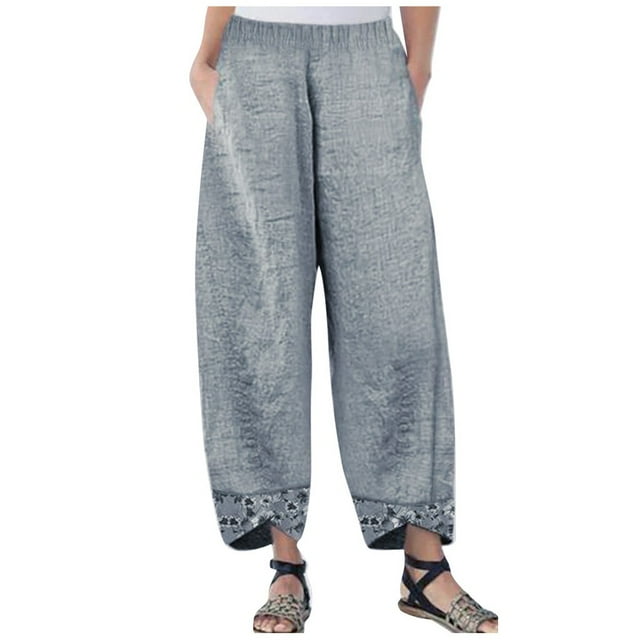 VEKDONE Womens Linen Long Pants Gray S