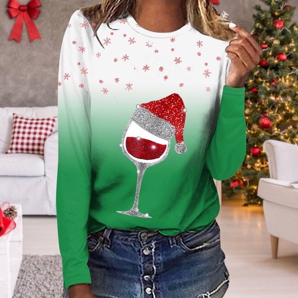 Pntutb - Camiseta de manga larga con cuello redondo y estampado de ciervos en 3D para mujer Pntutb Pntutb-5518