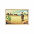 thumbnail image 1 of Western Horse Wall Art with Frame, Country Themed Clipart Illustration Cowboy Riding in Desert Wild West, Printed Fabric Poster for Bathroom Living Room, 35" x 23", Multicolor, by Ambesonne, 1 of 2