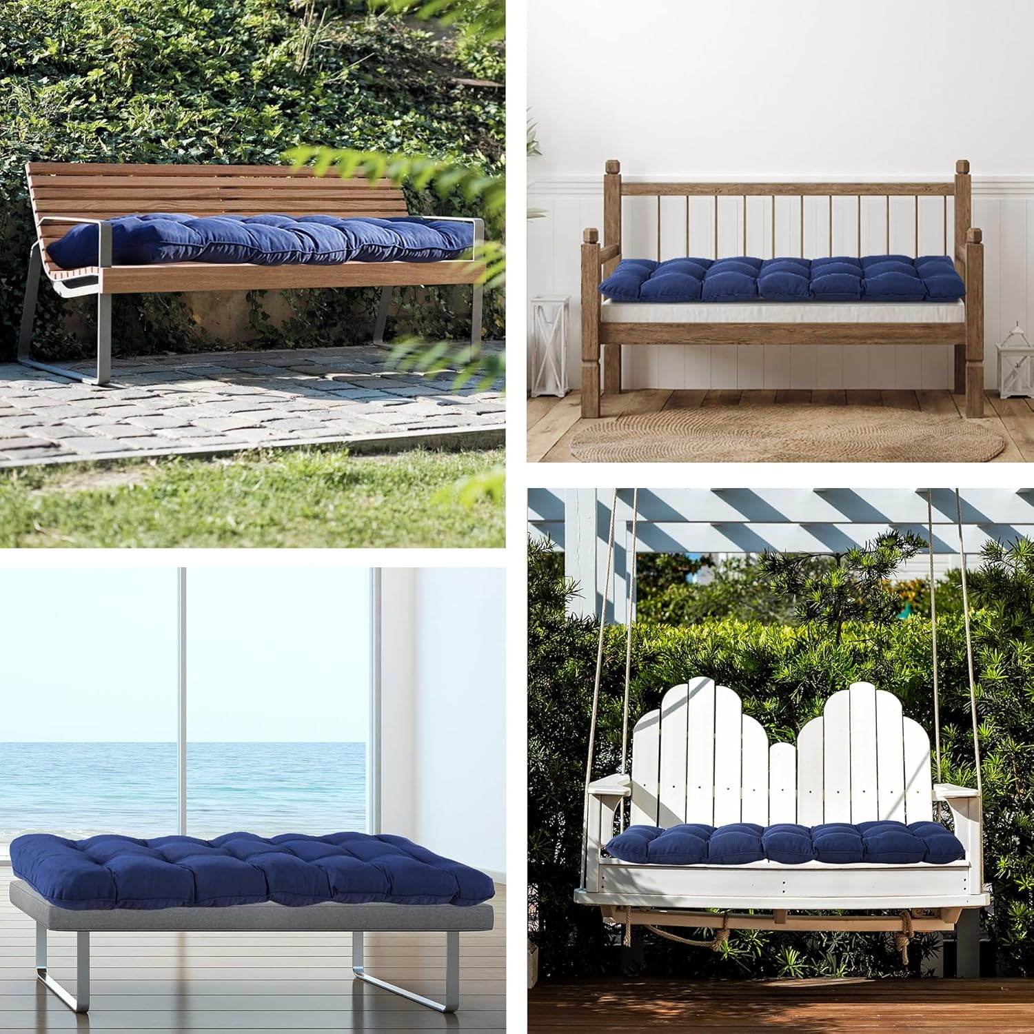 Outdoor Bench Cushion, 48x18x5 Inch, Waterproof Bench Cushion for Outdoor/Indoor Furniture, Tufted Patio Bench Seat Cushion, Fade Resistant Outdoor Cushions for Porch Swing Couch, Navy Blue