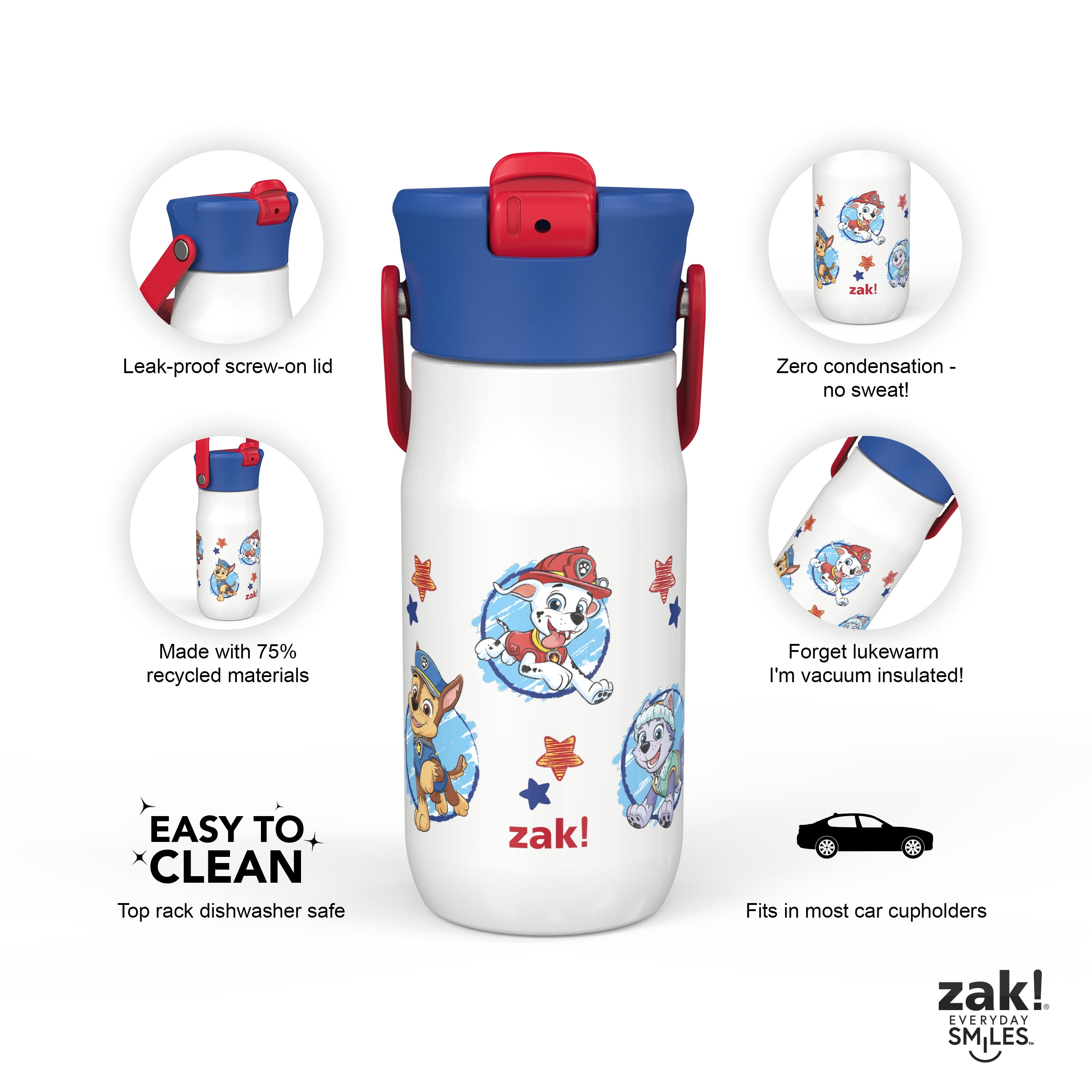 Zak Designs Zak Hydration Kids 14 ounce Kids Stainless Steel Vacuum  Insulated Water Bottle, Happy Skies