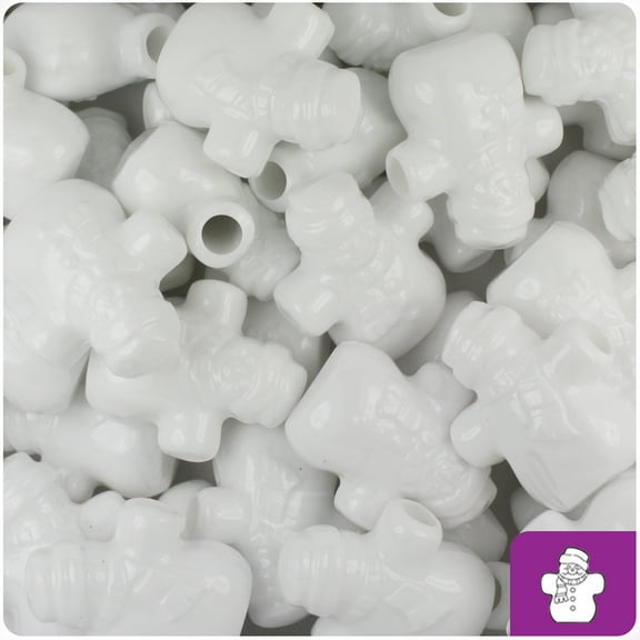 BeadTin White Opaque 22mm Snowman Pony Beads (24pcs)