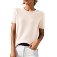thumbnail image 6 of Womens Short Sleeve Sweaters Crew Neck Knit Short Sleeve Tops Plain Summer Sweaters Lightweight Sweater Shirts Solid Knit Sweater Shirts Summer Knit Pullover Tops Dressy Casual Blouse Beige Xxl, 6 of 9