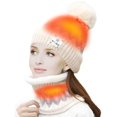 thumbnail image 4 of ZOELNIC Unisex Winter Heated Beanie Hat Scarf Set, USB Winter Charging Thermal Hats Cap for Outdoor Warm Gift for Men Women, Beige, 4 of 10