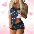 thumbnail image 2 of Valentines 2 Piece Outfits Womens Lace Trim Pajama Set Casual Spaghetti Strap Top with Shorts 2 Pacs Valentine's Day Heart Print Lounge Outfit, 2 of 6