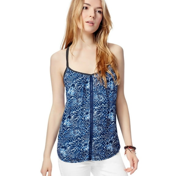 Aeropostale Womens Printed Ring-Back Tank Top, Blue, Juniors, X-Small