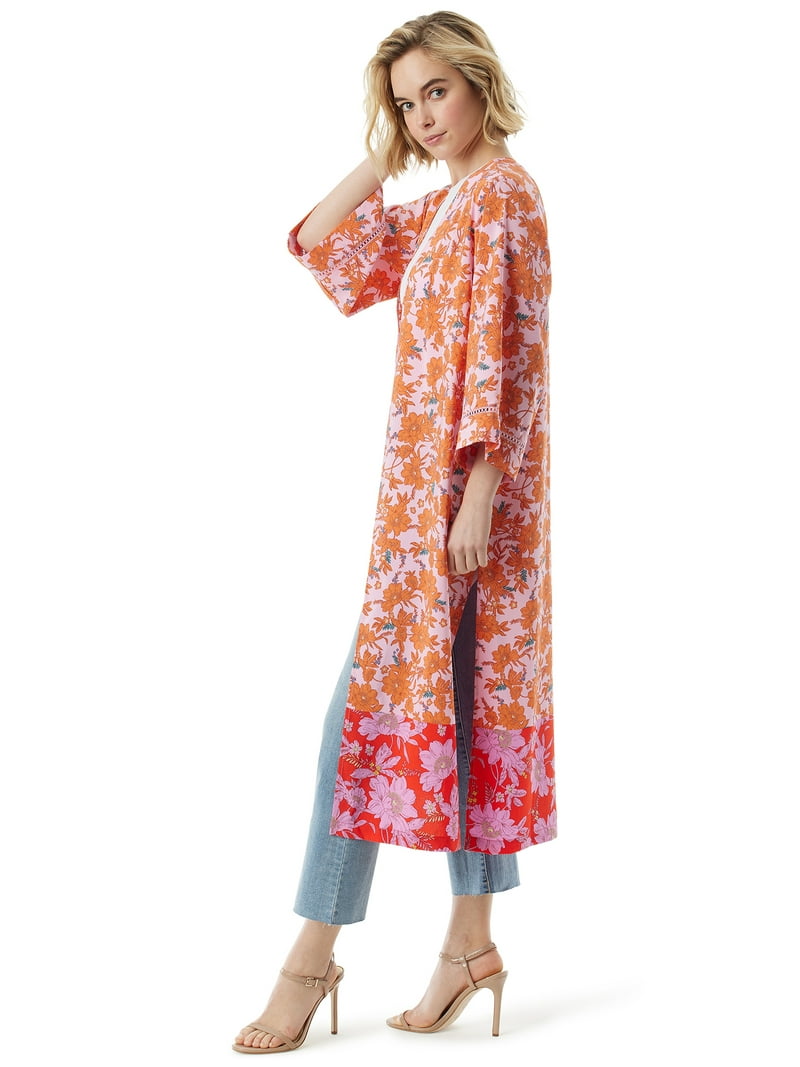 Jessica Simpson Women's Plus Lace Insert Kimono Open Front