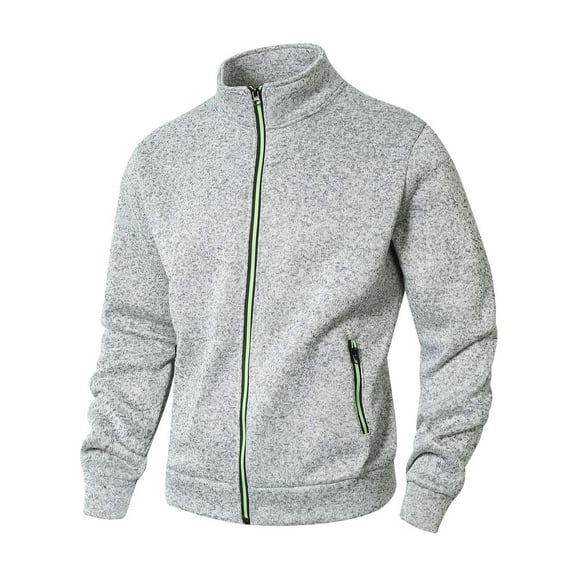 Xzbqbs Mens Casual Jacket Fleece Full Zip Up Stand Collar Slim Fit Sport Coats Lightweight Soft Fall Winter Jacket with Zip Pocket
