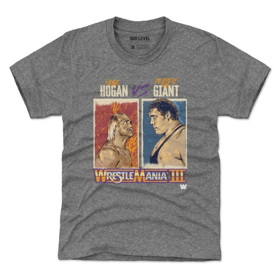 Youth 500 Level  Heather Gray WrestleMania III Hulk Hogan Vs. Andre The Giant T-Shirt