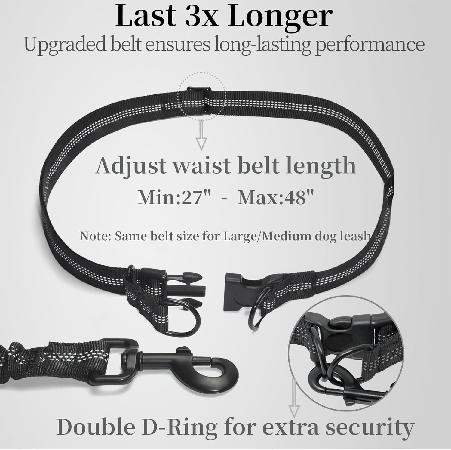 Hands Free Dog Leash with Zipper Pouch, Dual Padded Handles and Durable Bungee for Walking, Jogging and Running Your Dog (Medium, 8-25 lbs, Black)
