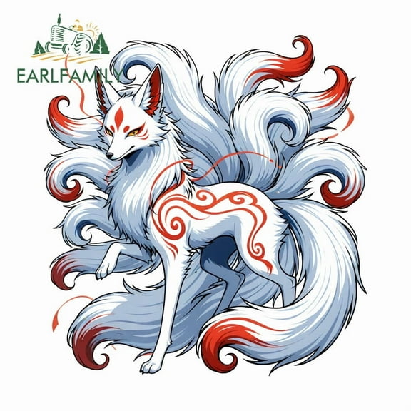 EARLFAMILY 5.1" Japanese Fox Nine-tailed Fox Car Sticker Creative Windshield Motorcycle Skateboard Suitcase Vinyl Decal Scratch-Proof Car Styling