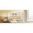 thumbnail image 5 of Canopy Bed Frame with Guardrails for Kids, Twin Size Floor Bed with Four Poster Design, White Pine Wood Montessori Bed, Low Profile Floor Bed with 21.45-Inch Guardrail, 5 of 9