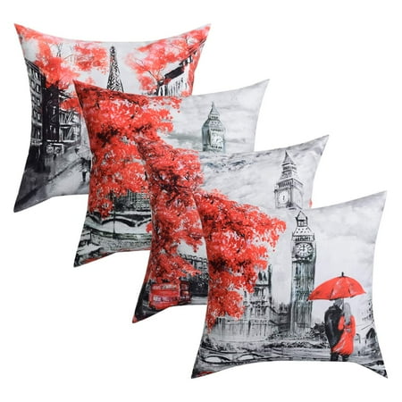 Big Black Pillows Wendana Throw Pillow Covers Black & Red Color Eiffel Tower & Big Ben Modern Couple Under Square Throw Pillow Cover Decorative Pillow Case Home Decor 4 Packs 18