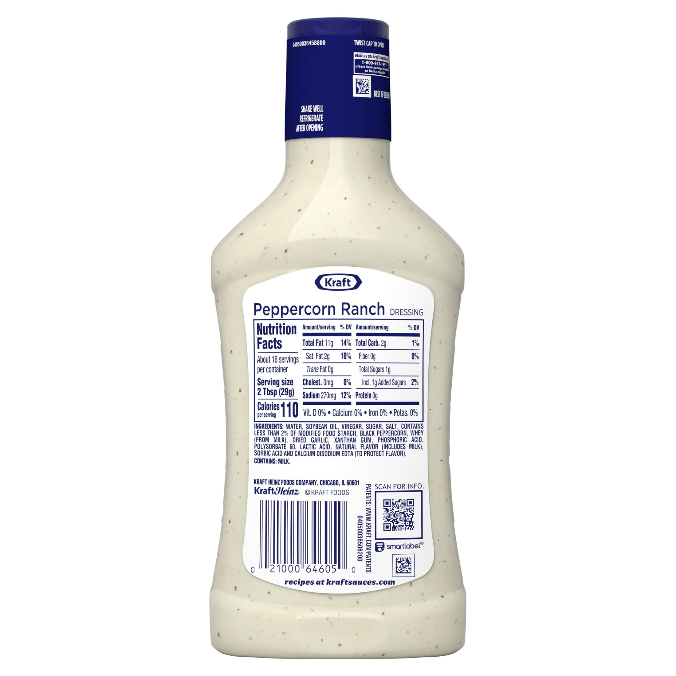Kraft Peppercorn Ranch Salad Dressing, 16 fl oz Bottle