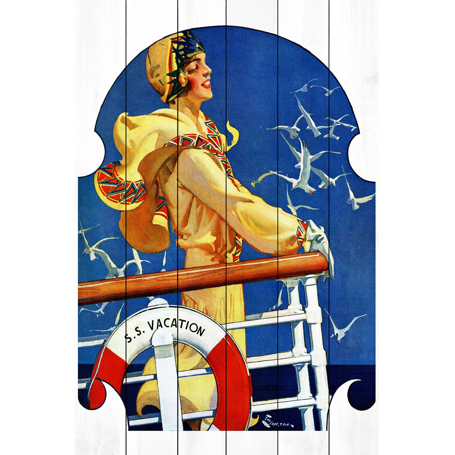 Marmont Hill "S.S. Vacation" Painting Print on White Wood