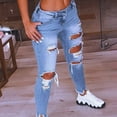 thumbnail image 5 of Fusipu Fashion Women Jeans Low Waist Hip Lift Ripped Holes Skinny Denim Pencil Pants Trousers for Work, 5 of 7