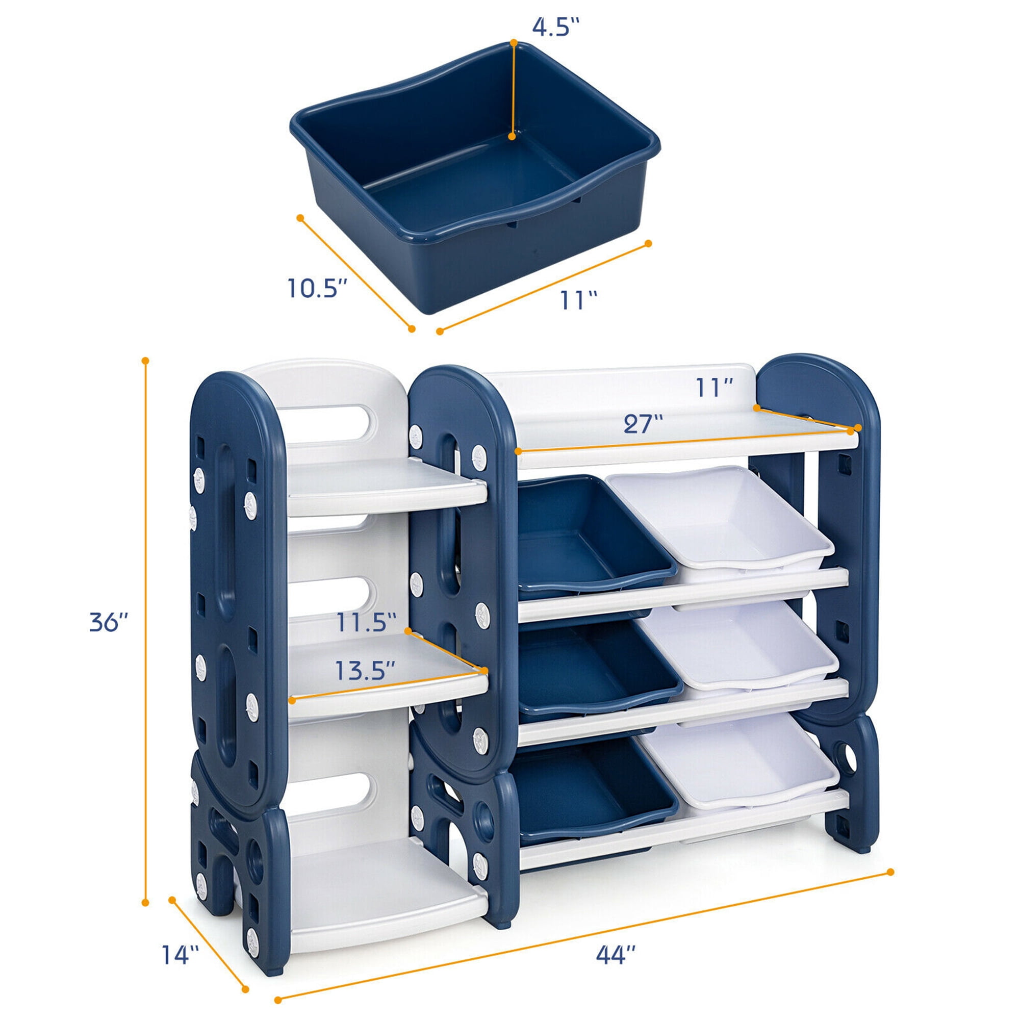 Gymax Kids Toy Storage Organizer w/ Bins & Multi-Layer Shelf for Bedroom Playroom Blue
