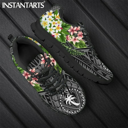 

Chuuk Polynesian Tribal Hibiscus Plumeria Print Spring Hawaii Sneaker Women Flats Footwear Lace Up Walking Shoe 2024
