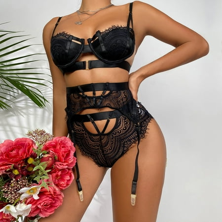 

Raeneomay Sexy Lingerie for Women Discount Clearance Sexy Three-piece Autumn New Product Lace Strap Stitching Steel Heavy Craft Underwear