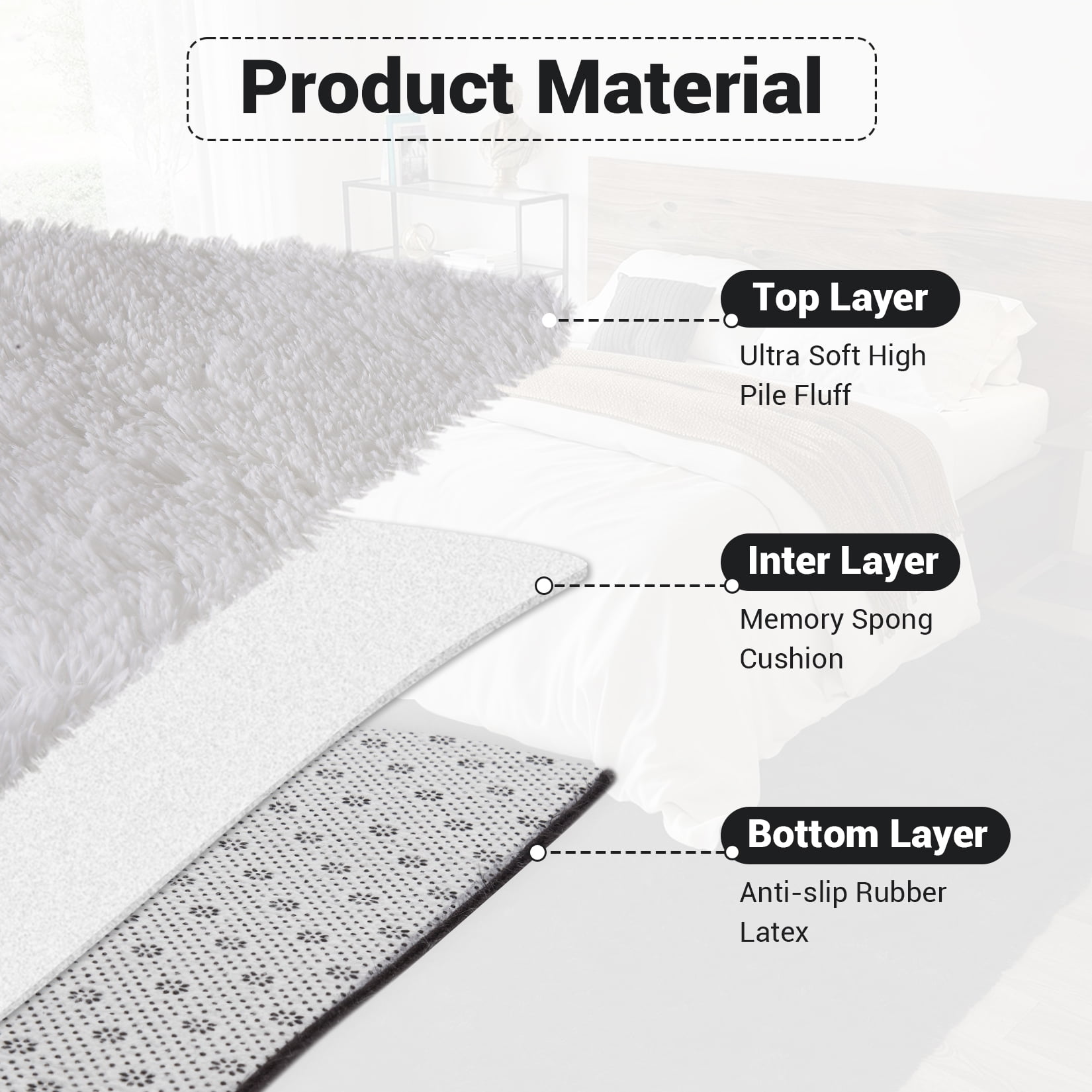 Hasoo 9' x 12' Large Area Rug High-Pile Plush Shag Rug Perfect for Living Rooms, Bedrooms, Dining Rooms, White