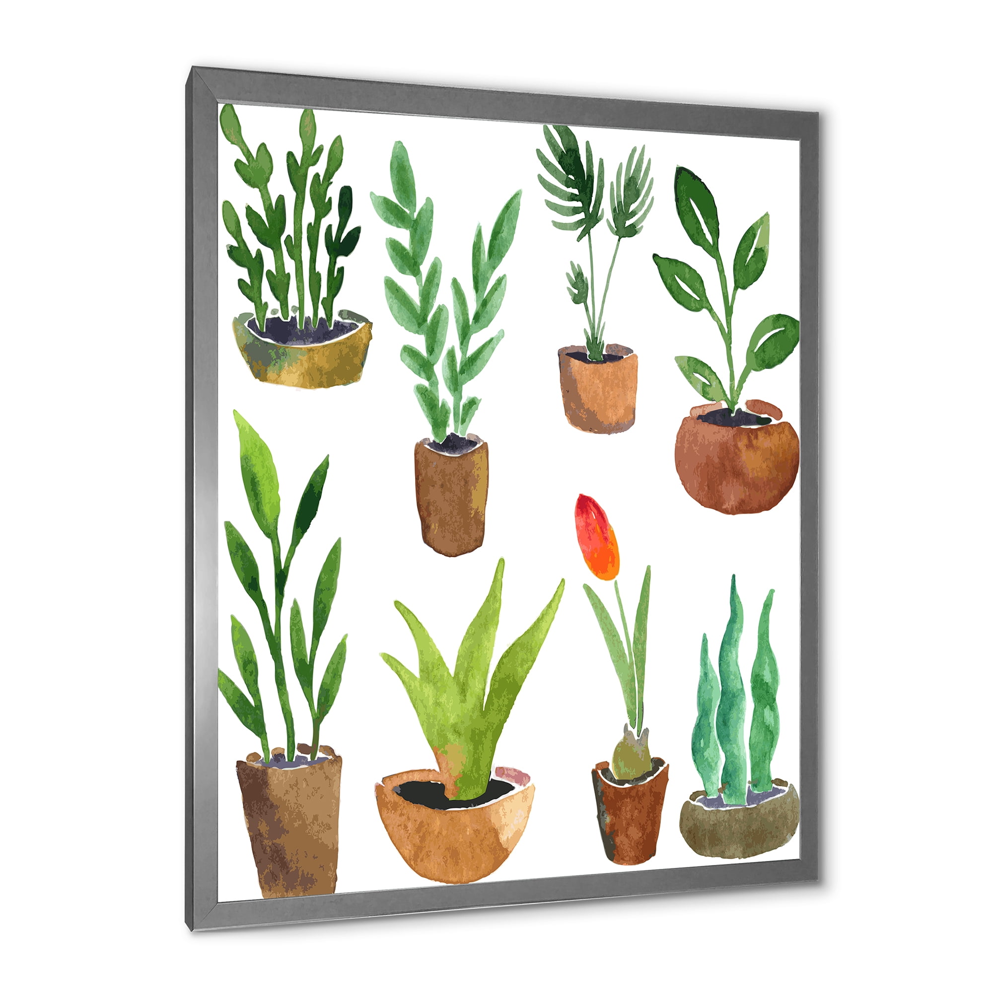 Designart 'Eight House Plants In Claypots' Traditional Framed Art Print