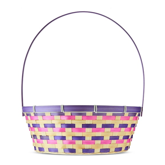 Round Bamboo Basket, Pink and Purple, 13.5" x 16", Easter by Way To Celebrate