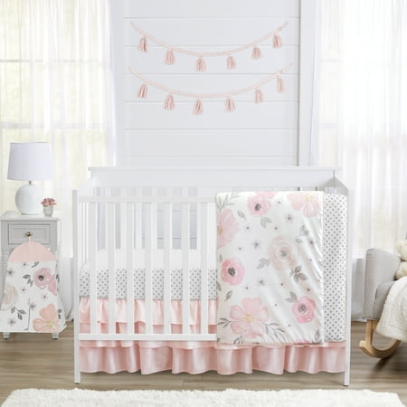 UPC: 0846480053828 | Watercolor Floral Pink Grey 4 Piece Crib Bedding Set by Sweet Jojo Designs