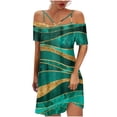 thumbnail image 2 of Mefallenssiah Mode Femmes Occasionnels Sexy Froid Épaule Impression Robe Manches Courtes d'Été, 2 of 4