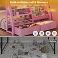 thumbnail image 3 of Afuhokles Twin Over Twin Low Bunk Bed with Bookshelves, Storage Drawers and Power Outlet, LED Metal Floor Bunk, Pink, 3 of 8
