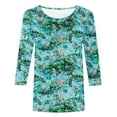thumbnail image 4 of MaFYtyTPR Women's Fashion Printed T-shirt 3/4 Sleeves Blouse Round Neck Casual Tops New Edition Top Shirt Green S, 4 of 5