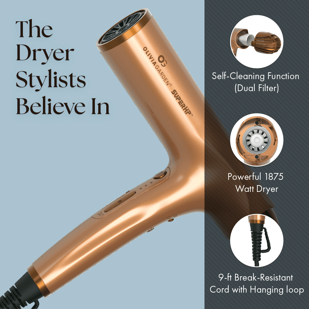 SuperHP Bronze Special Edition Hair Dryer (with two comb attachments, two nozzles, two cleaning brushes and diffuser)