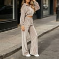 thumbnail image 4 of Women's Zip Up Cropped Jacket 2 Piece Loungewear Soft Velour Top Wide Leg Pants Sets with Pockets Loose Casual Tracksuit Y2K Streetwear Khaki, 4 of 7