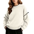 thumbnail image 5 of Tqcoqu Sweaters for Women Crewneck Long Sleeve Contrast Cable Knit Tops, Solid Loose Fit Casual Pullover Sweaters, Oversized Stitching Fall Clothes Outfits, 5 of 6
