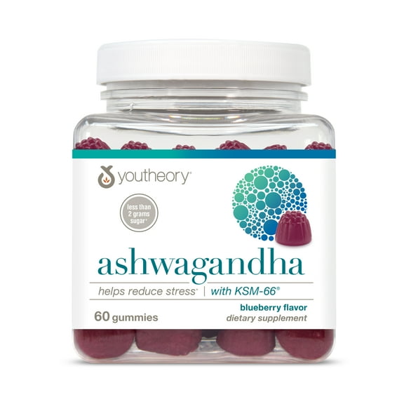 Youtheory Ashwagandha Gummies, Blueberry Flavor, 60 Count