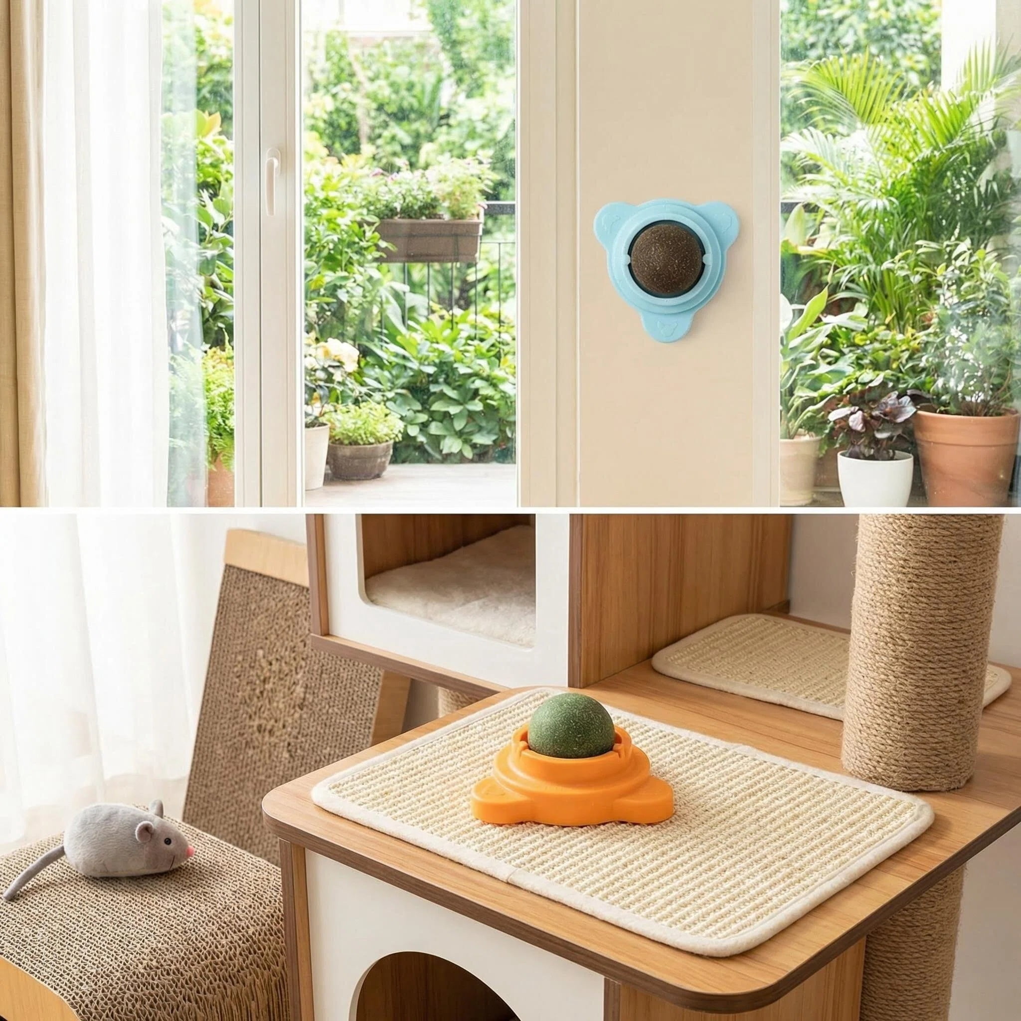Wall-mounted Rotating Catnip Ball - Cat Treat, Lickable Candy, Self-Entertaining Chew & Interactive Cat Toy
