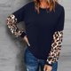 thumbnail image 3 of Sudadera de mujer de manga larga con estampado de leopardo y cuello redondo para el hogar al aire libre azul marino XXL, 3 of 5