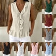 thumbnail image 2 of Dressy Tie Front Linen Tank Tops for Women Summer Ruffle Loose V Neck Sleeveless Going Out Tee Shirts, 2 of 7