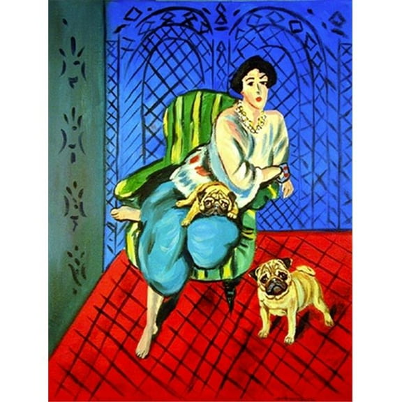 Lady With Her Pug Flag Canvas - House Size