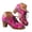 Hot Pink, variant on Women's Vintage Pointed Toe Dressy Shoes Embroidered Short Ankle Boots Casual Low Top Lace up Pump Shoes Red Size 8