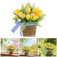 thumbnail image 2 of Spring Tulip Floral Basket – Easter Farmhouse Wreath Arrangement (Yellow, Indoor/Outdoor), 2 of 9