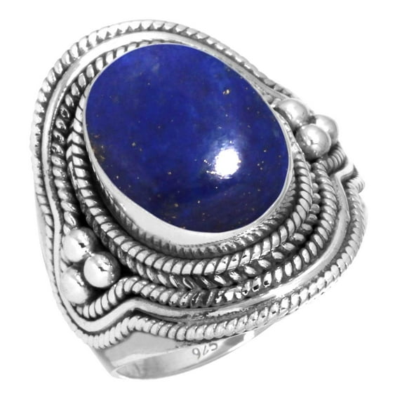 925 Sterling Silver Ring For Women - Teens Blue Natural Lapis Lazuli Gemstone Silver Ring September Birthstone Handmade Silver Ring Size 11.5 Halloween Gift For Ladies 925 Silver Gemstone Jewelry