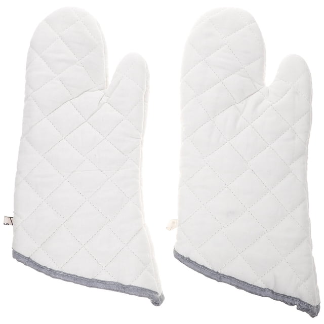 2pcs White Cotton Cloth Heat Resistant Gloves Kitchen Oven Mitt Cooking Tools for Home Restaurant (Large Size)