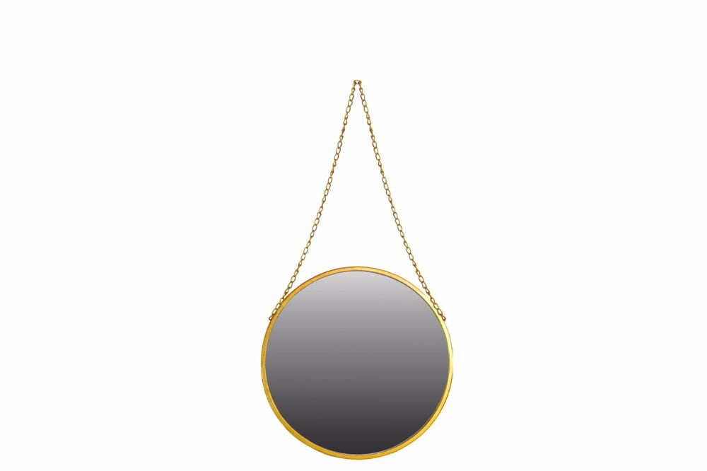 Metal Round Mirror with Chain Hanger Small Gold Benzara Walmart
