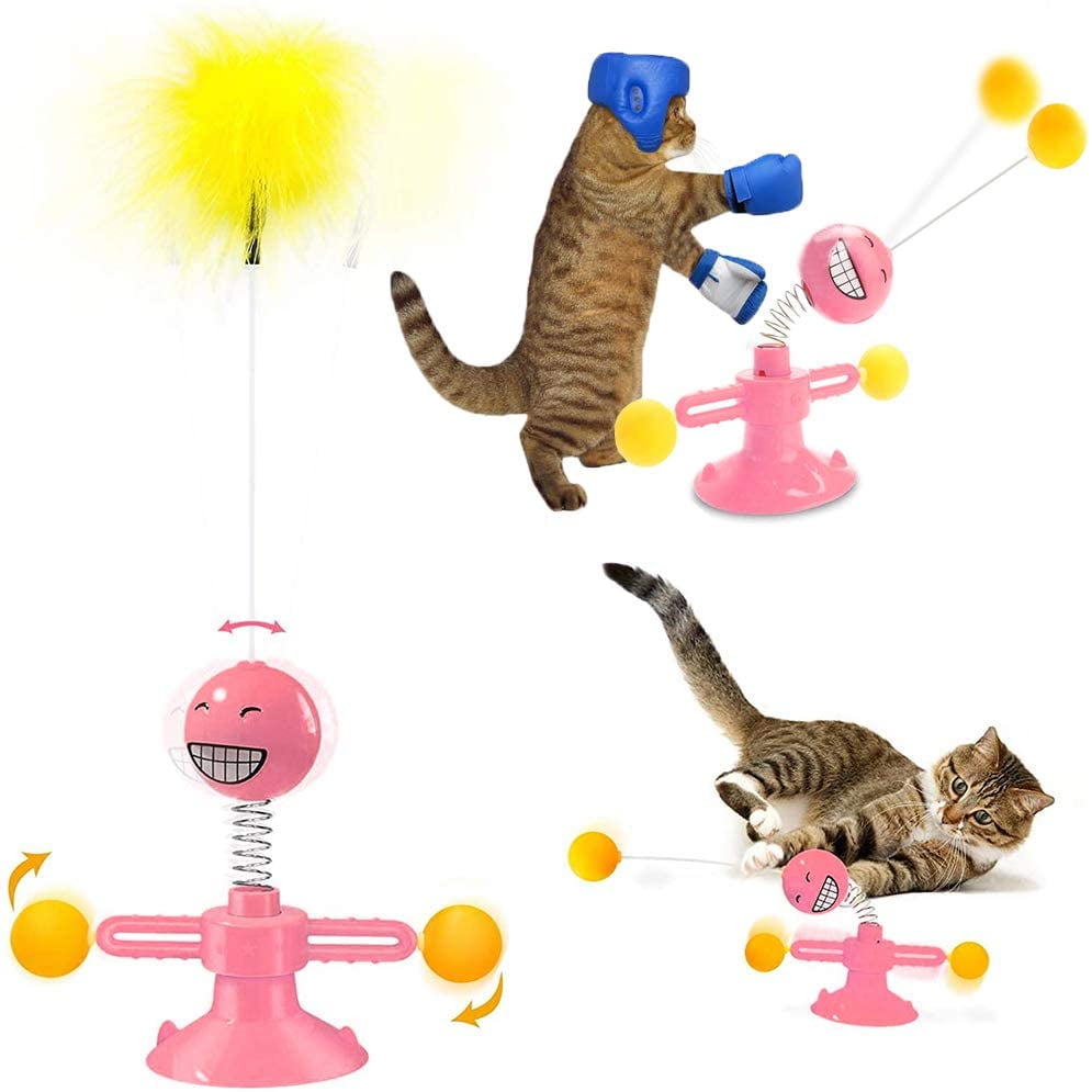 Cat Toys Interactive Cat Feather Wand Powerful Suction Cup for Indoor Kitty Old Cat Exercise 2Pcs Natural Feathers and1 Cat Wand Toy 1 pcs 